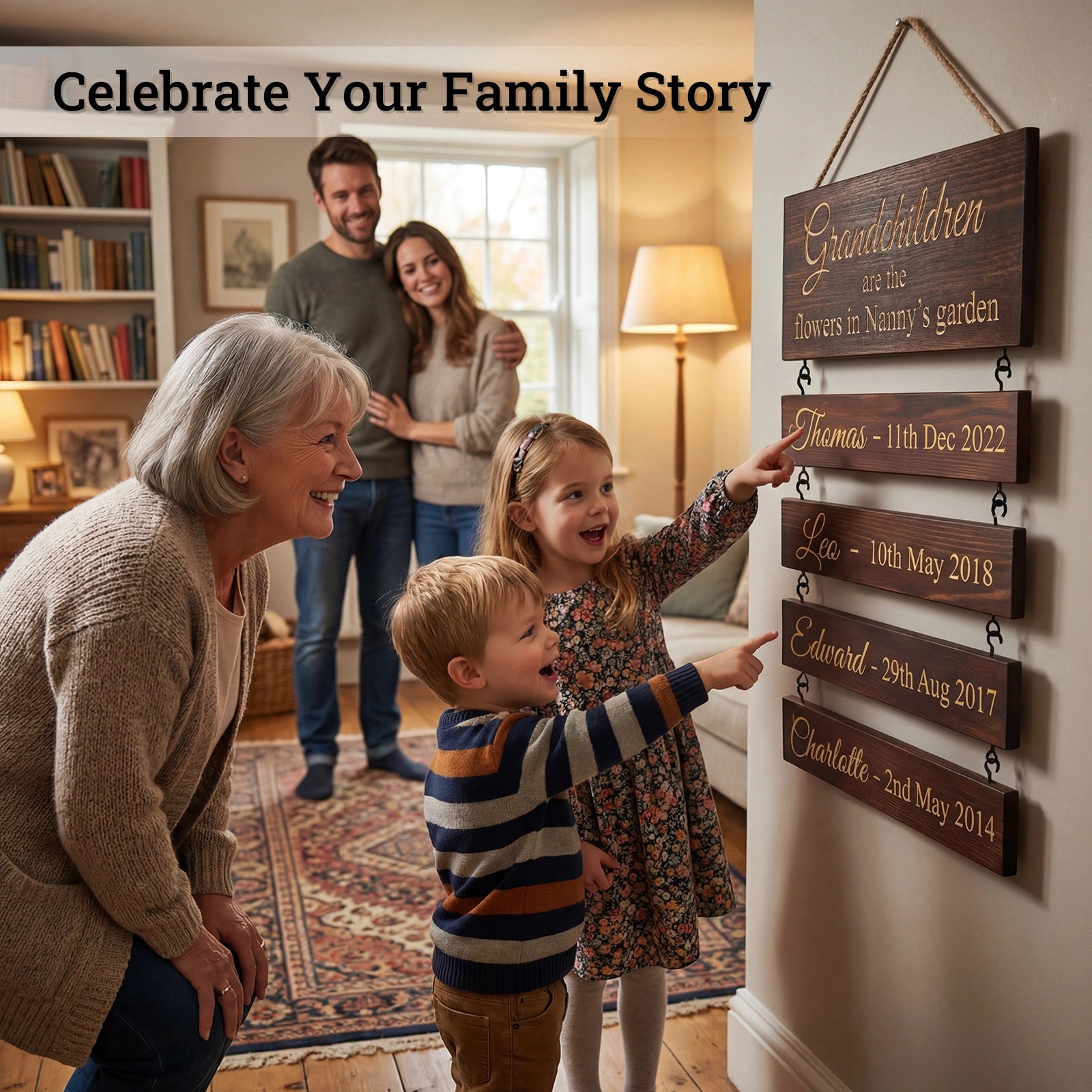 Personalised Family & Grandchildren Wooden Plaque | Deep Engraved Edition