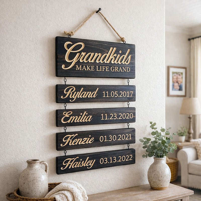 Personalized Family & Grandkids Hanging Sign | Deep Engraved Edition