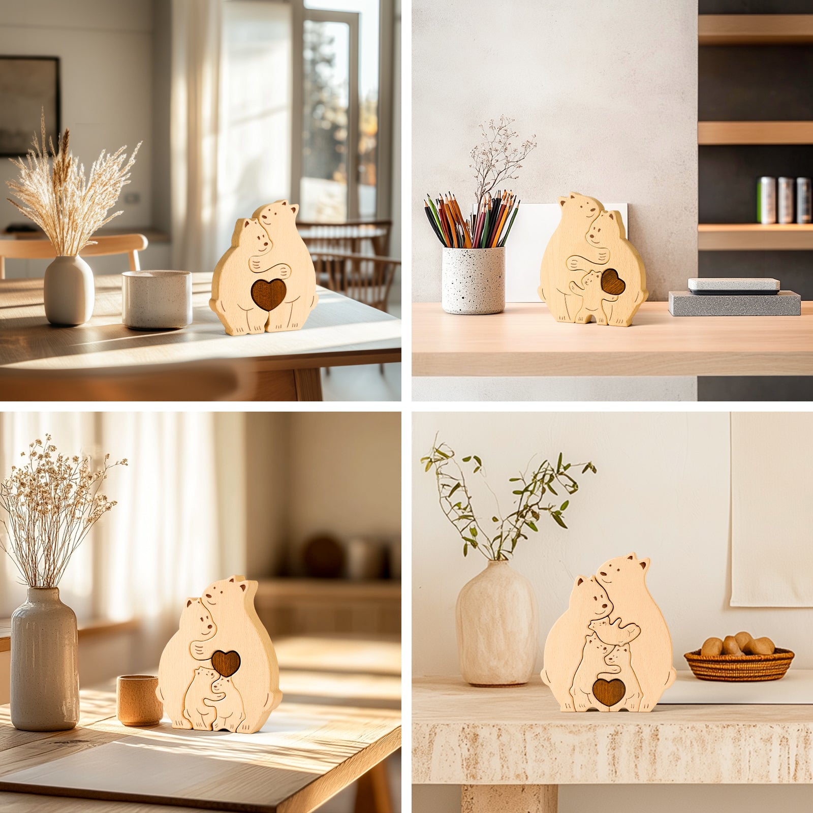 Wooden Bear Family Set - Adorable Personalized Home Decor & Heartwarming Gift