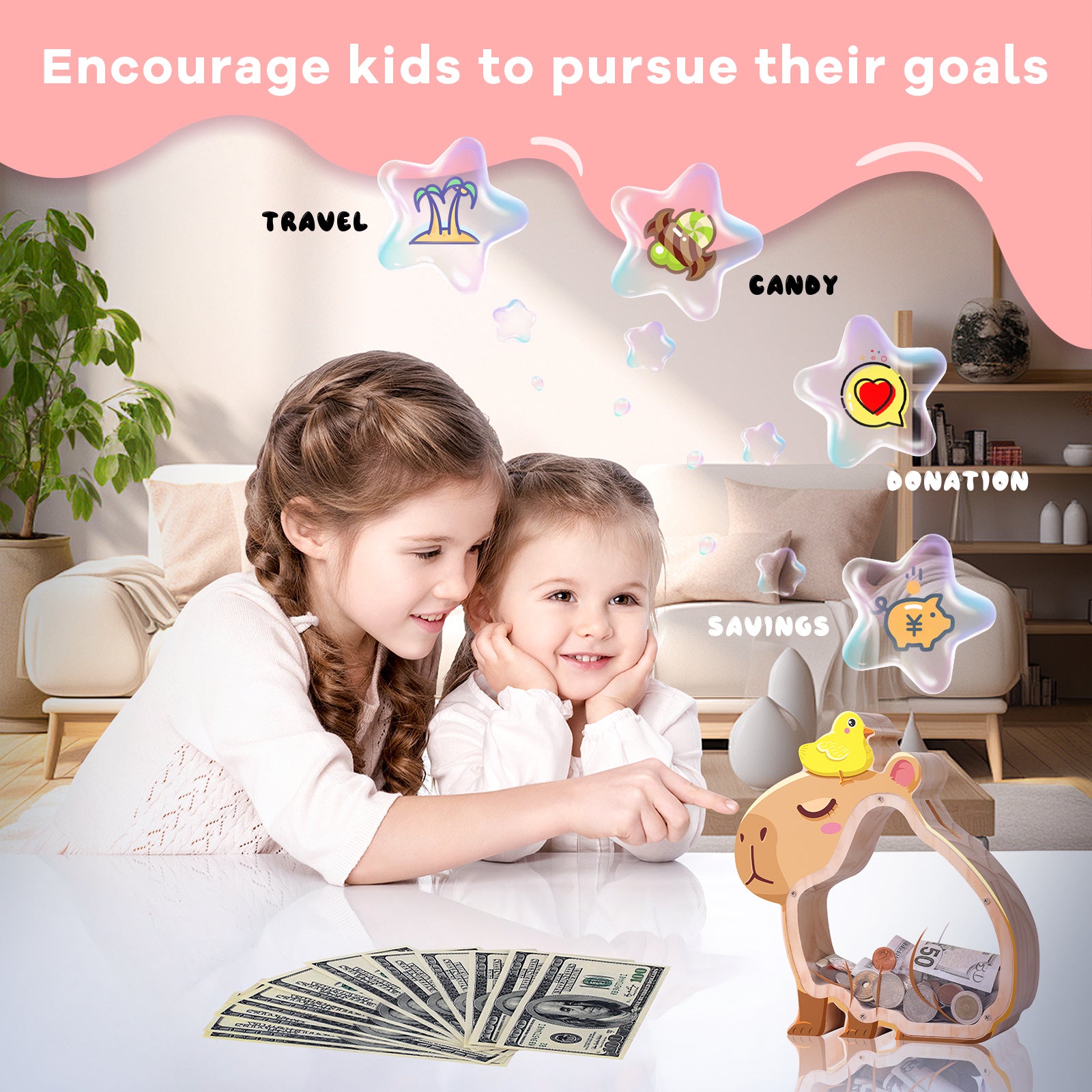 Capybara Money Bank – Double-Sided Transparent Coin Bank for Kids