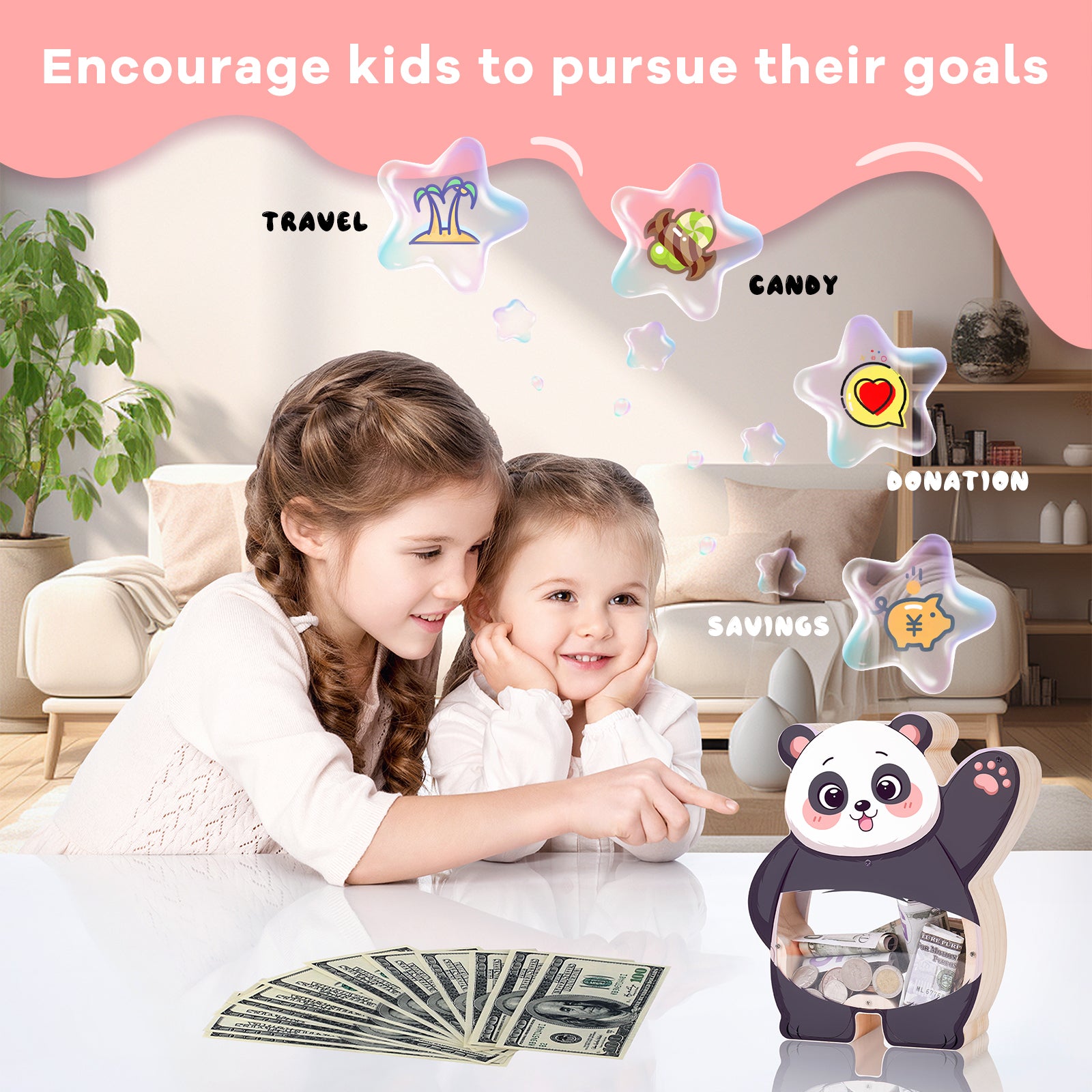 Cute Panda Wooden Transparent Piggy Bank