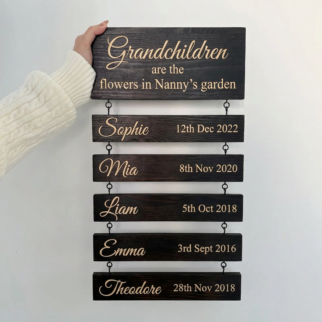 Personalised Family & Grandchildren Wooden Plaque | Deep Engraved Edition