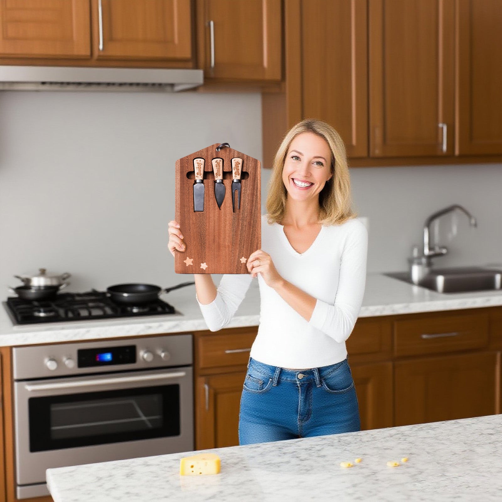 Wooden Cheese Knife Set with Starry Cutting Board – Perfect Gift for Kids & Families
