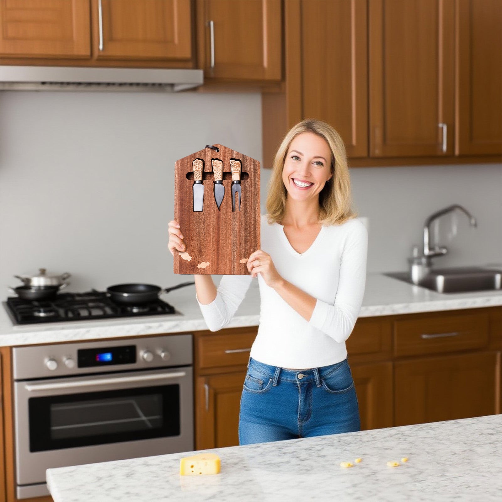 Wooden Cheese Knife Set with Candy-Themed Cutting Board – Fun Gift for Kids & Families