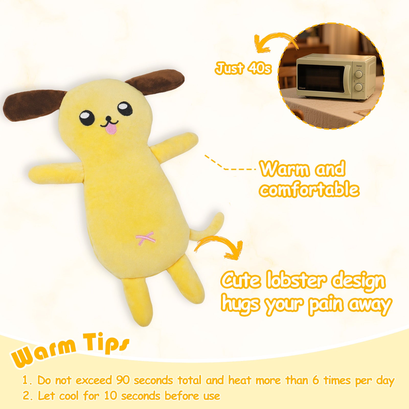 Warm baby dolls, in the shape of yellow dogs, a warm gift for family, friends or yourself