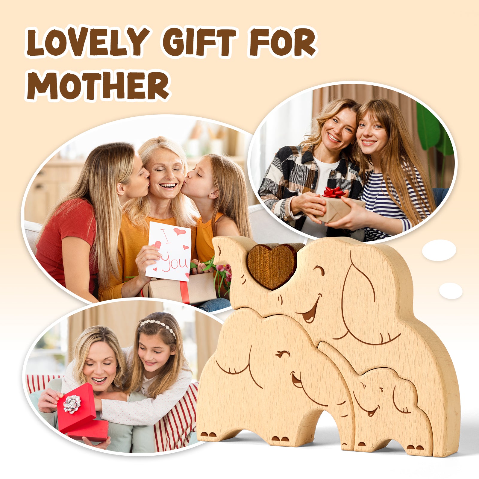 Wooden Elephant Family Set - Heartwarming Keepsake & Personalized Home Decor