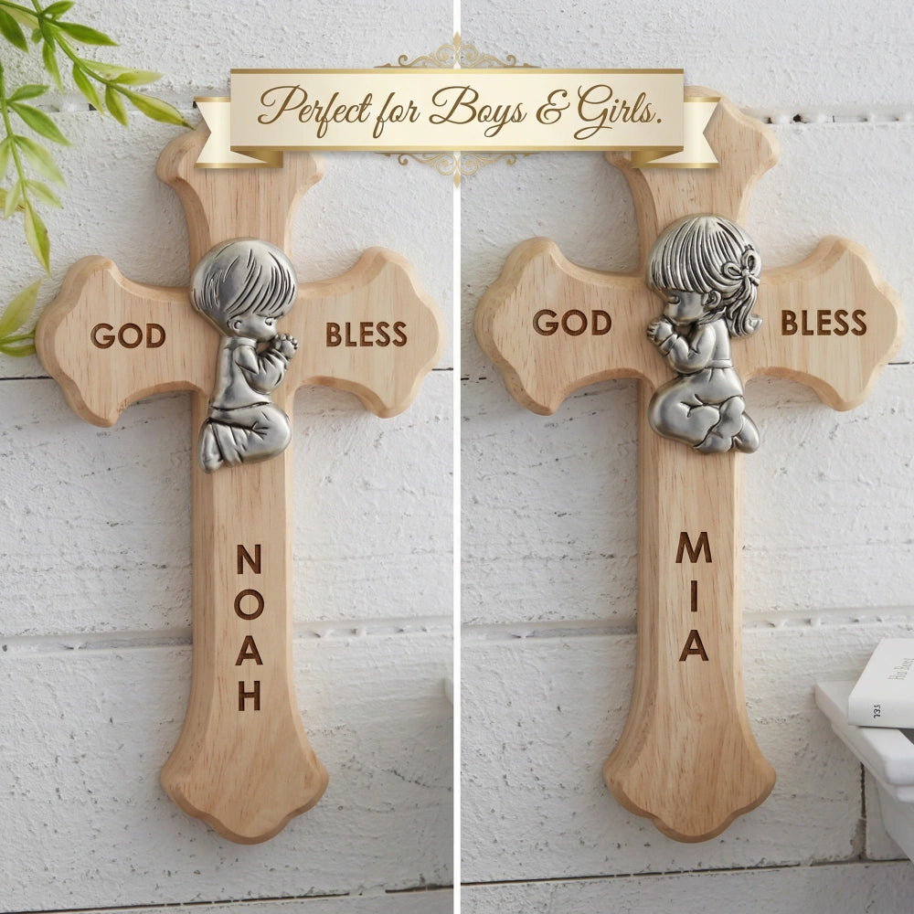 Prayerful Child Personalized Wood Cross | Custom Easter & Baptism Keepsake