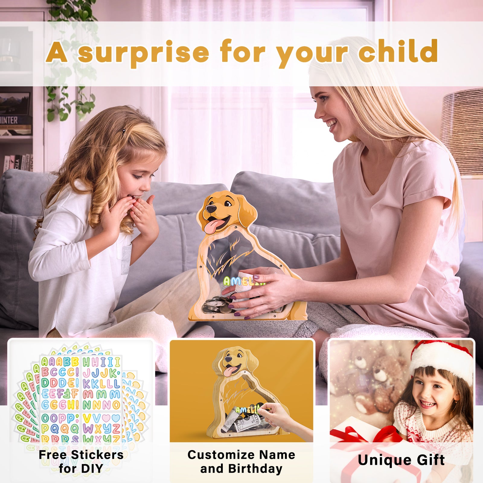 Adorable & Functional Wooden Dog Piggy Bank – Perfect Gift for Kids & Adults