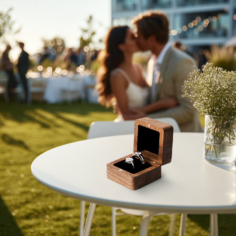 Classic Square Wooden Ring Box – Elegant Jewelry Gift Box for Engagement, Wedding & Proposal Storage