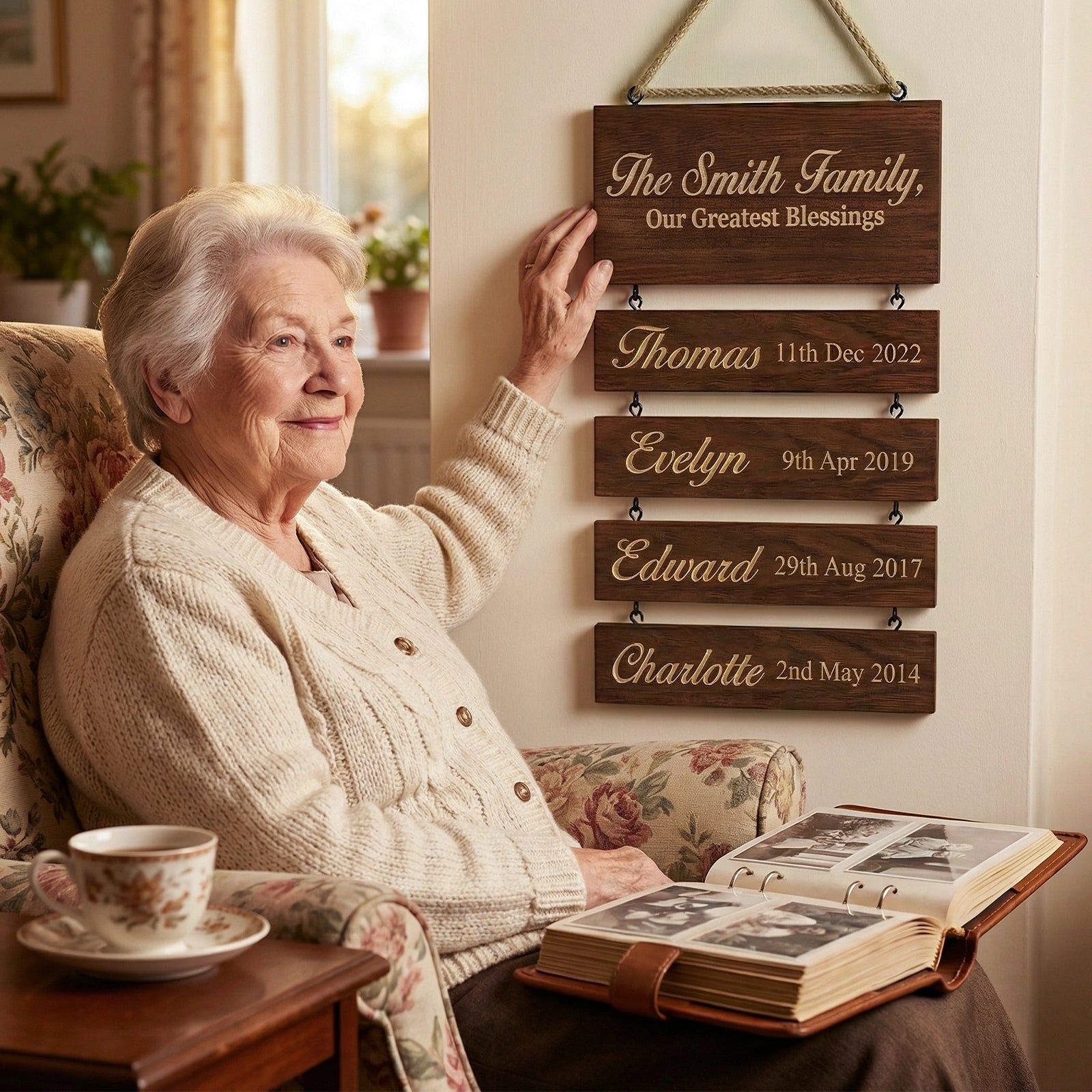 Personalised Family & Grandchildren Wooden Plaque | Deep Engraved Edition