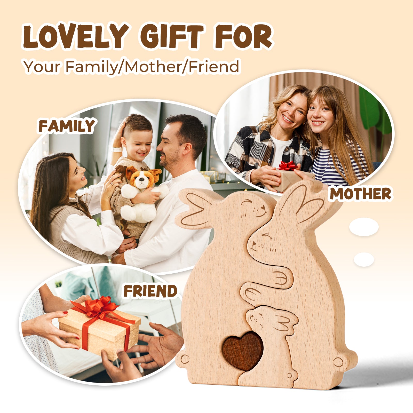 Wooden Rabbit Family Set - Heartwarming Home Decor & Personalized Gift for Every Occasion
