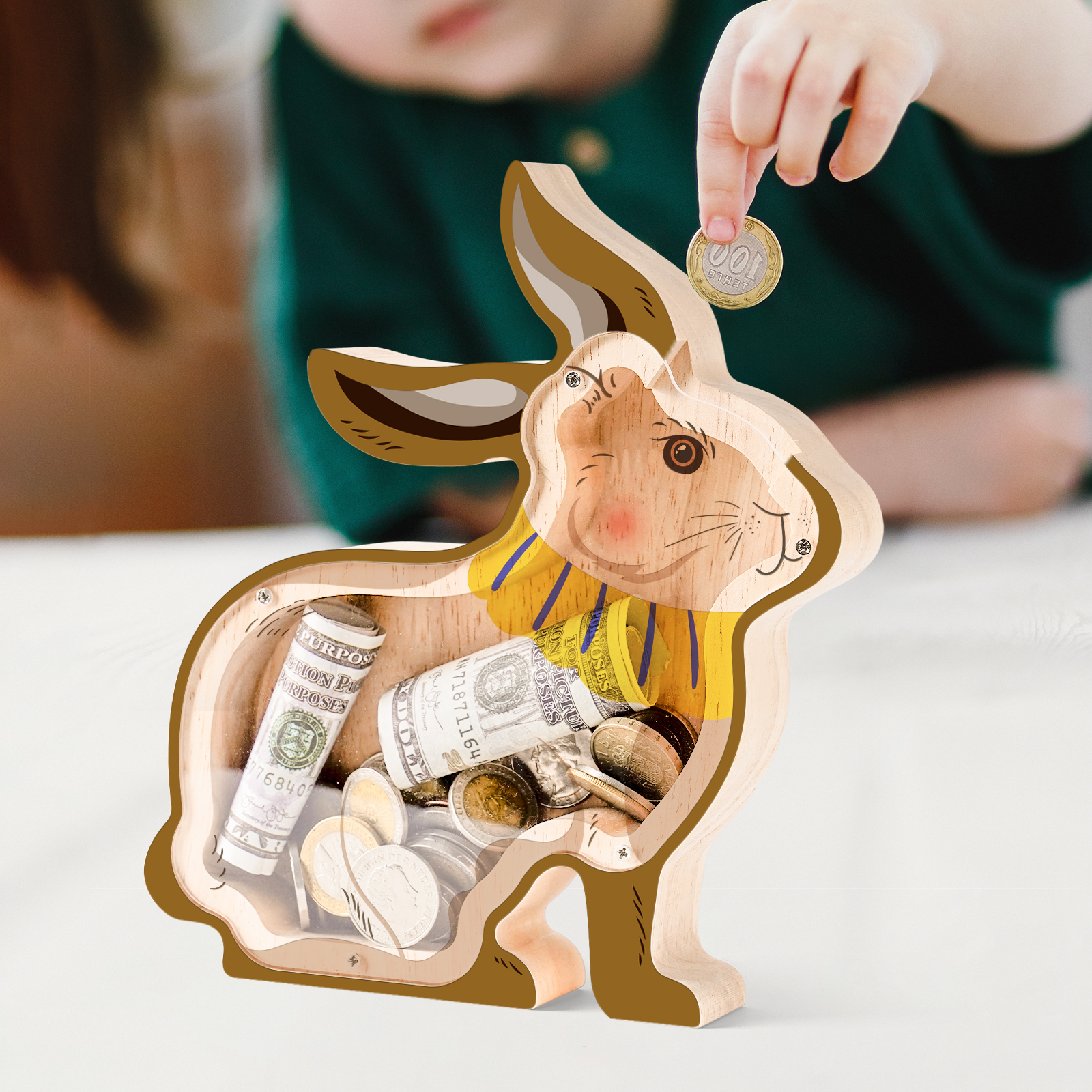 Adorable Wooden Rabbit Piggy Bank: Whimsical Savings for Kids & Bunny Lovers