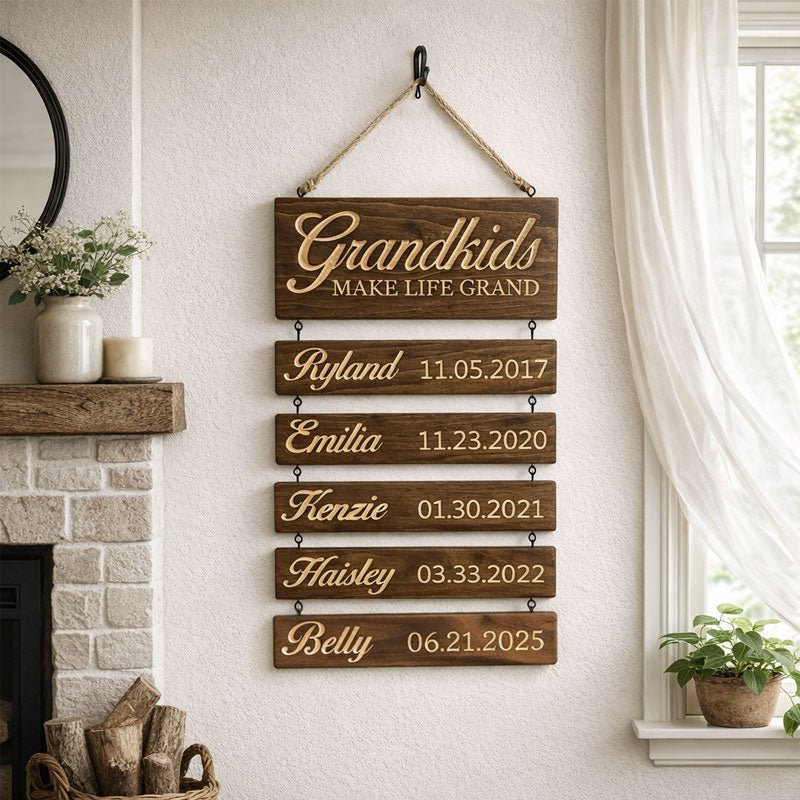 Personalized Family & Grandkids Hanging Sign | Deep Engraved Edition
