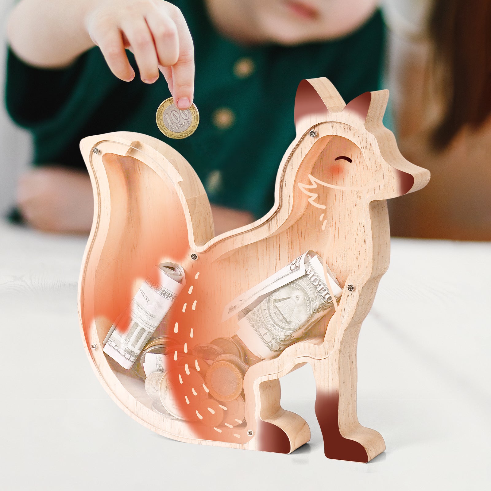 Wooden Fox Piggy Bank - Adorable & Safe Money Box for Kids & Fox Lovers