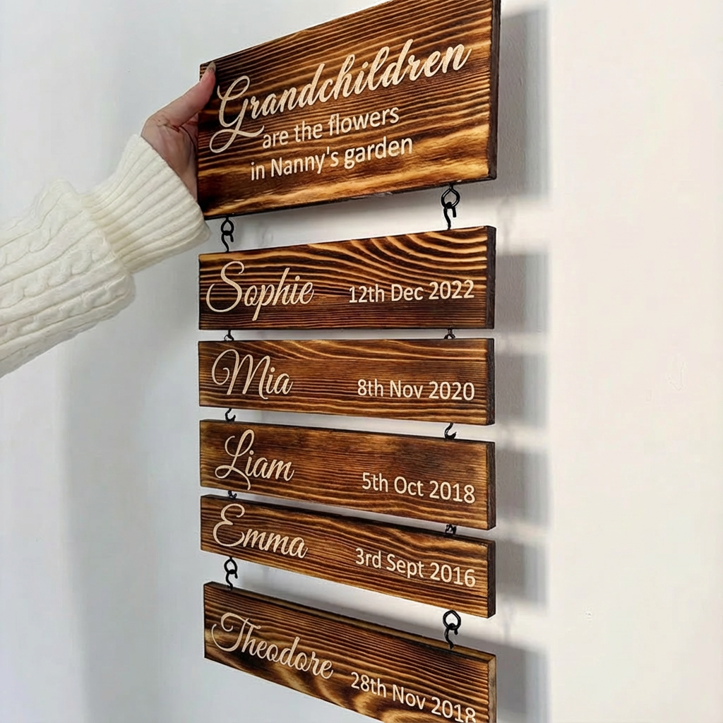 Personalised Family & Grandchildren Wooden Plaque | Deep Engraved Edition