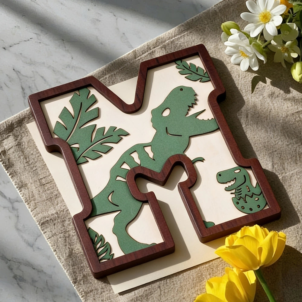 Personalized 3D Layered Dinosaur Wooden Name Sign | Custom Kids Nursery Decor & Baby Shower Gift