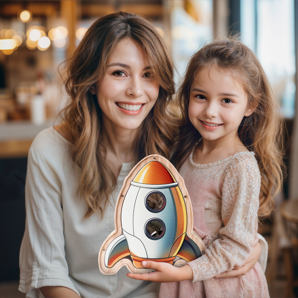 Wooden Rocket Piggy Bank - Blast Off Into Smart Saving!