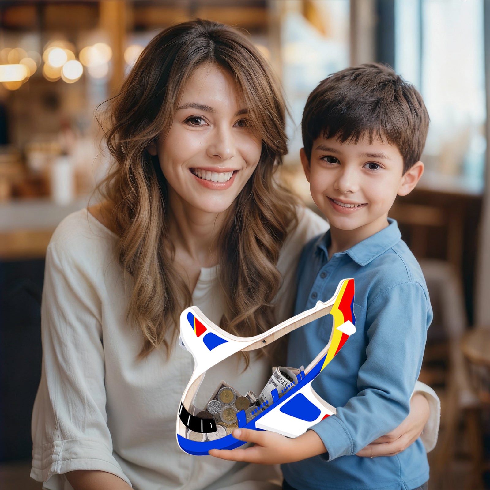 Airplane-Shaped Wooden Piggy Bank – Unique Coin & Cash Saver for Kids, Fun Savings Jar for Boys and Girls