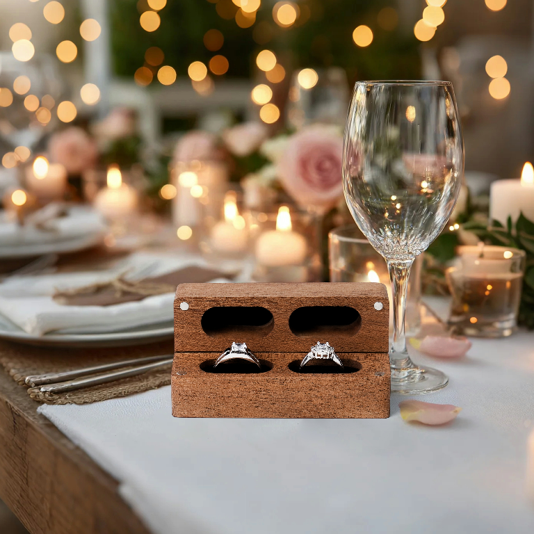 Elegant Long Wooden Ring Box for Two Rings – Wedding, Proposal & Engagement Jewelry Storage Gift