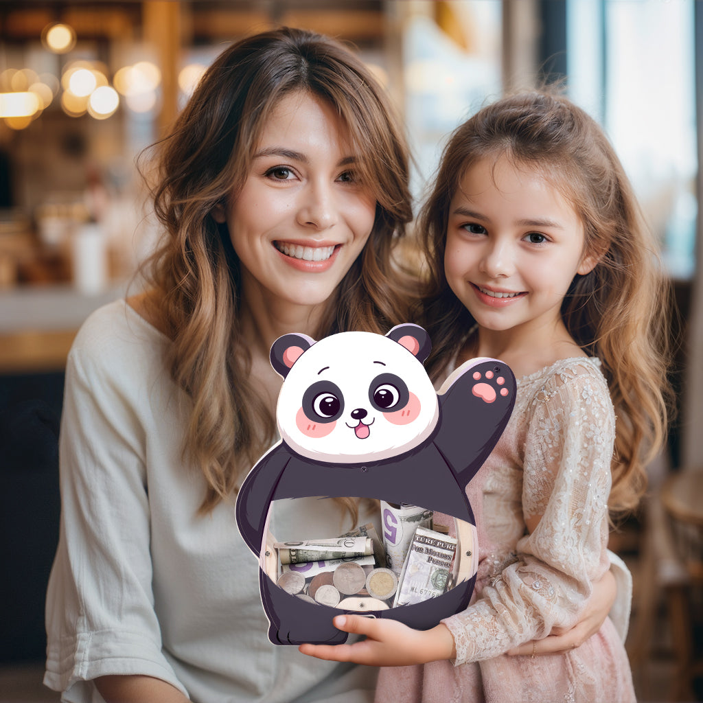 Cute Panda Wooden Transparent Piggy Bank