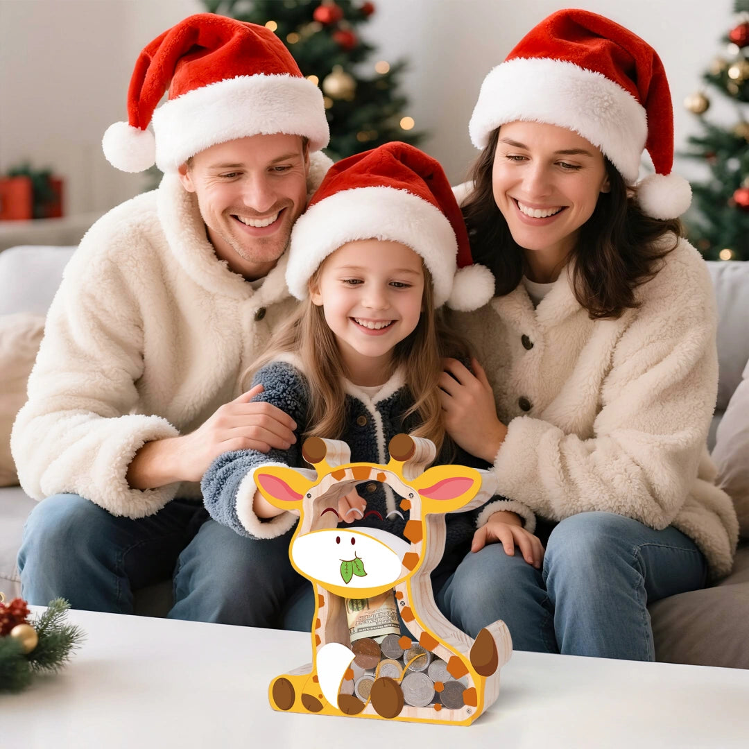 Wooden Giraffe Piggy Bank for Kids – Transparent Acrylic Money Box