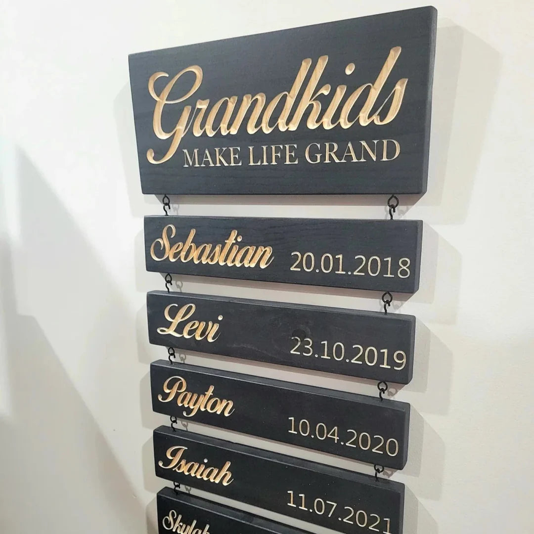 Personalized Family & Grandkids Hanging Sign | Deep Engraved Edition