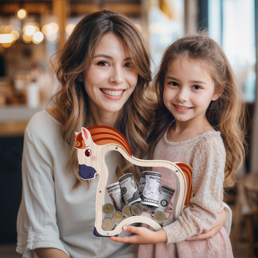 Wooden Horse Piggy Bank: Elegant Money Keeper & Decorative Gift