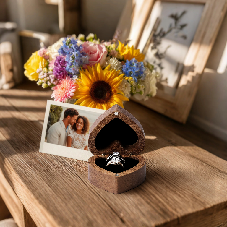 Elegant Heart-Shaped Wooden Ring Box – Perfect for Proposals, Weddings & Jewelry Storage