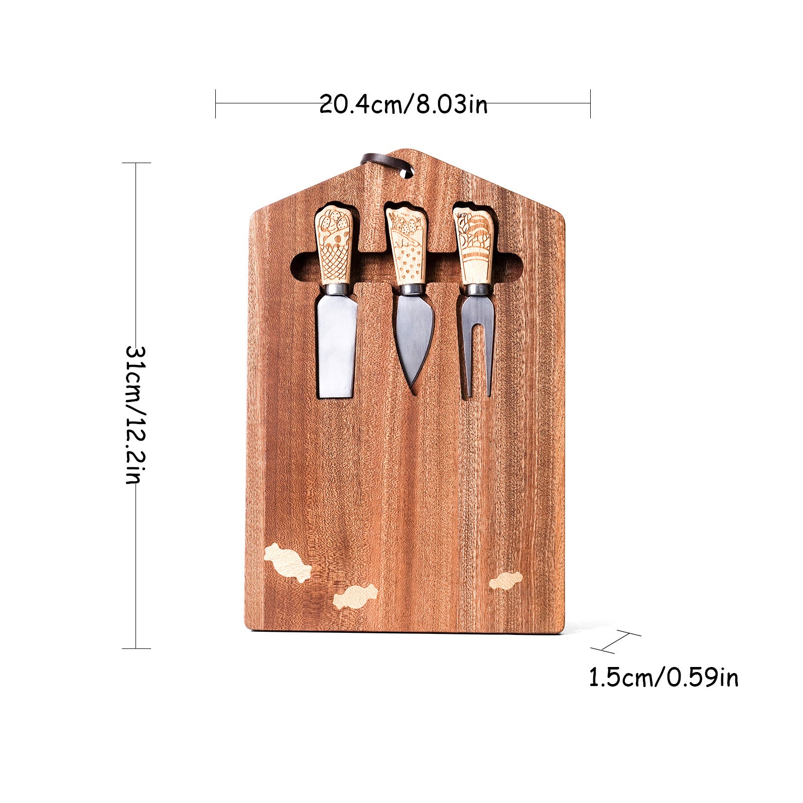 Wooden Cheese Knife Set with Candy-Themed Cutting Board – Fun Gift for Kids & Families