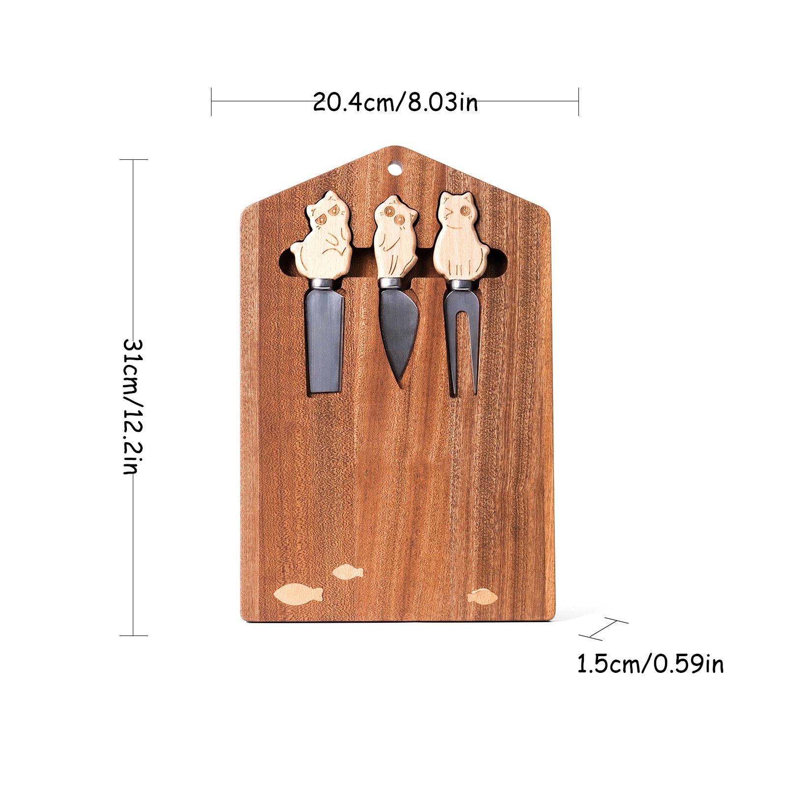 Wooden Cat-Themed Cheese Knife Set – Adorable Cat Design on Cutting Board – Perfect Gift for Cat Lovers