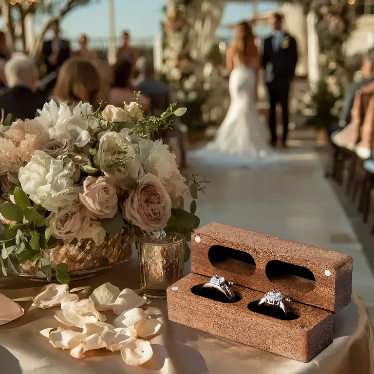 Elegant Long Wooden Ring Box for Two Rings – Wedding, Proposal & Engagement Jewelry Storage Gift