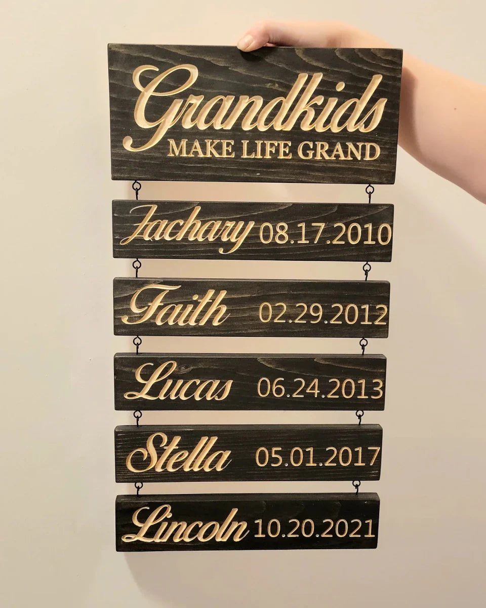 Personalized Family & Grandkids Hanging Sign | Deep Engraved Edition