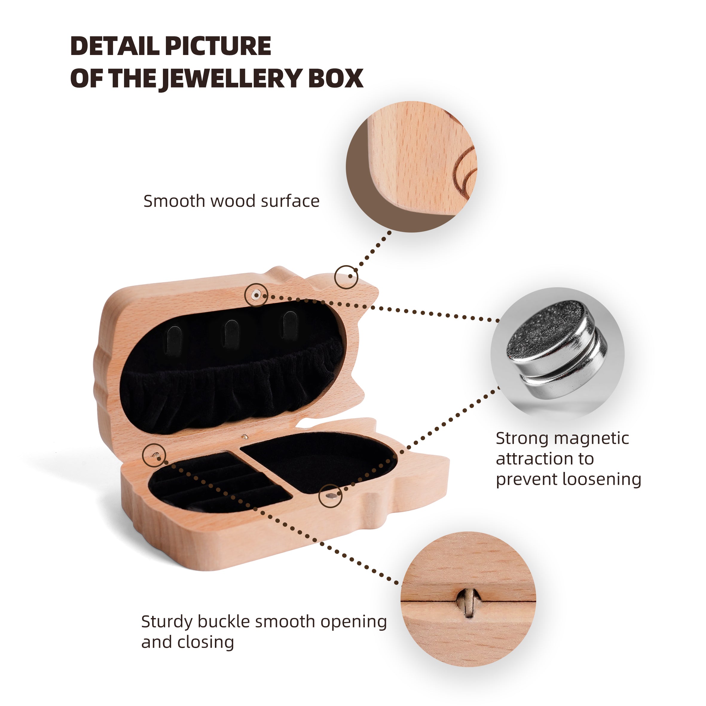 Whimsical Cat-Shaped Jewelry Box - Handcrafted Wooden Keepsake with Magnetic Closure
