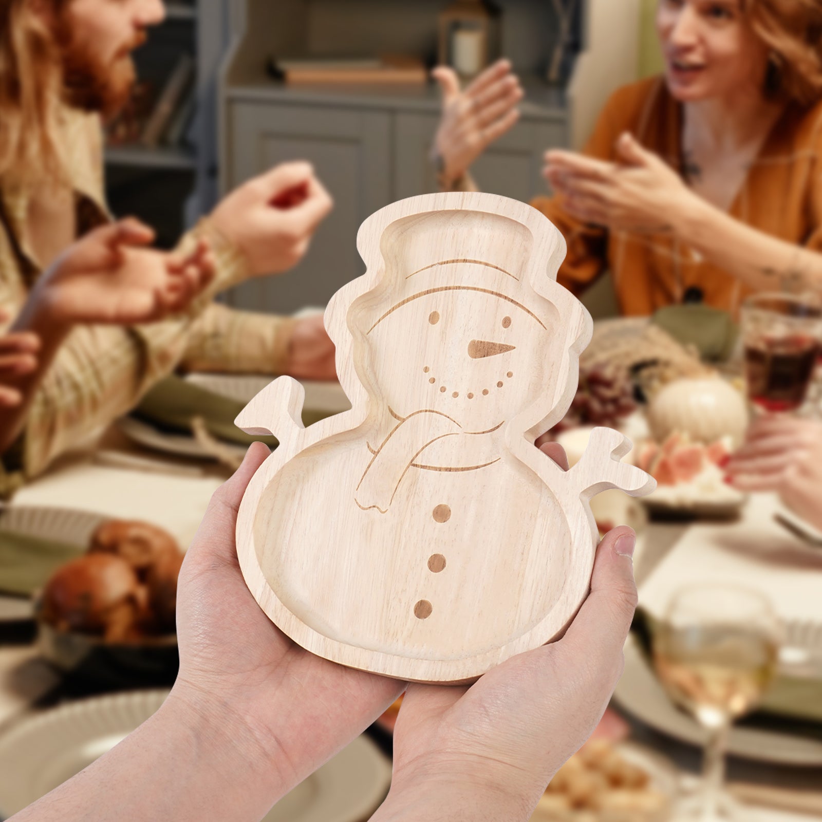 Snowman Wooden Tray - Festive Holiday Serving Platter & Decorative Gift