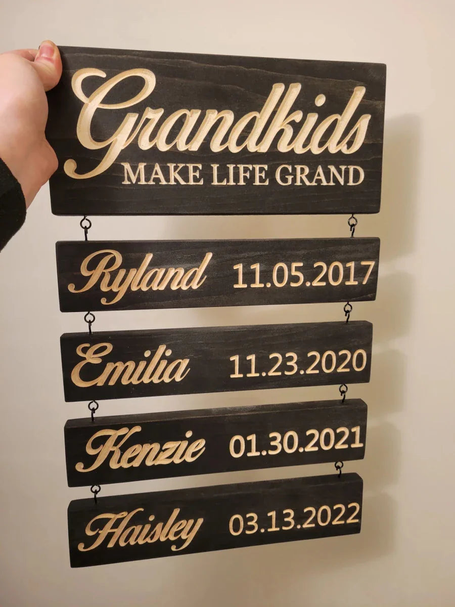 Personalized Family & Grandkids Hanging Sign | Deep Engraved Edition