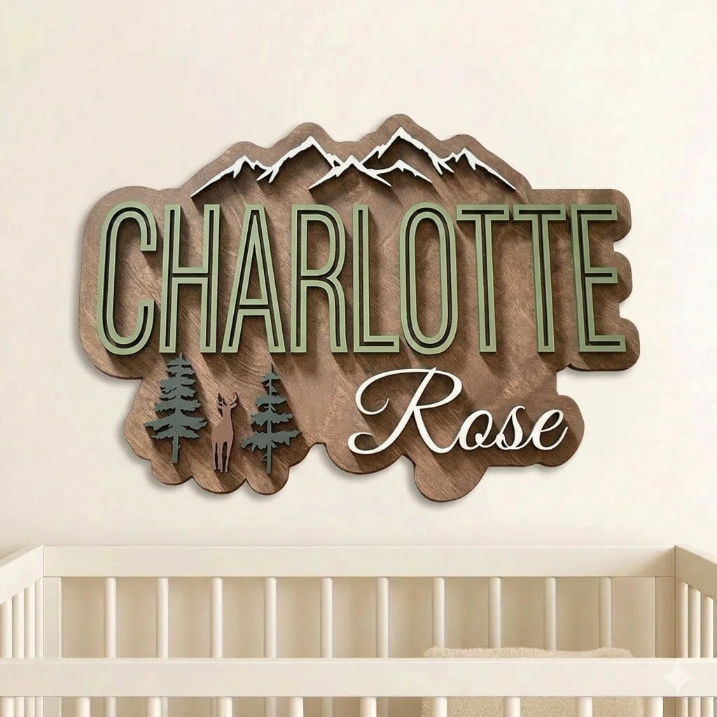 Custom Woodland Baby Name Sign | 3D Wooden Nursery Decor