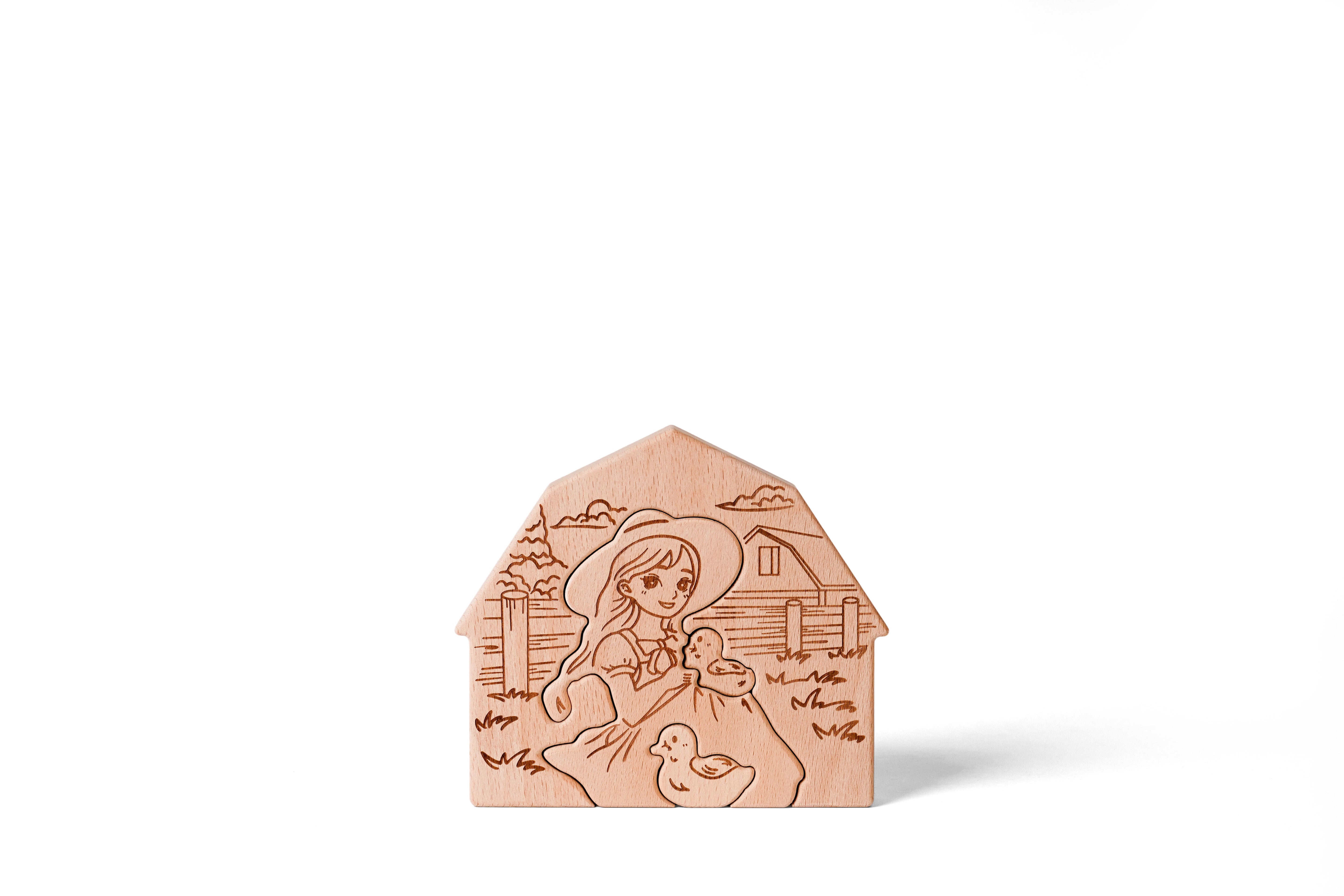 Rustic Wooden Figurine – Girl with Ducks Farmhouse Decor, Handcrafted Hug Keepsake for Home & Gifts