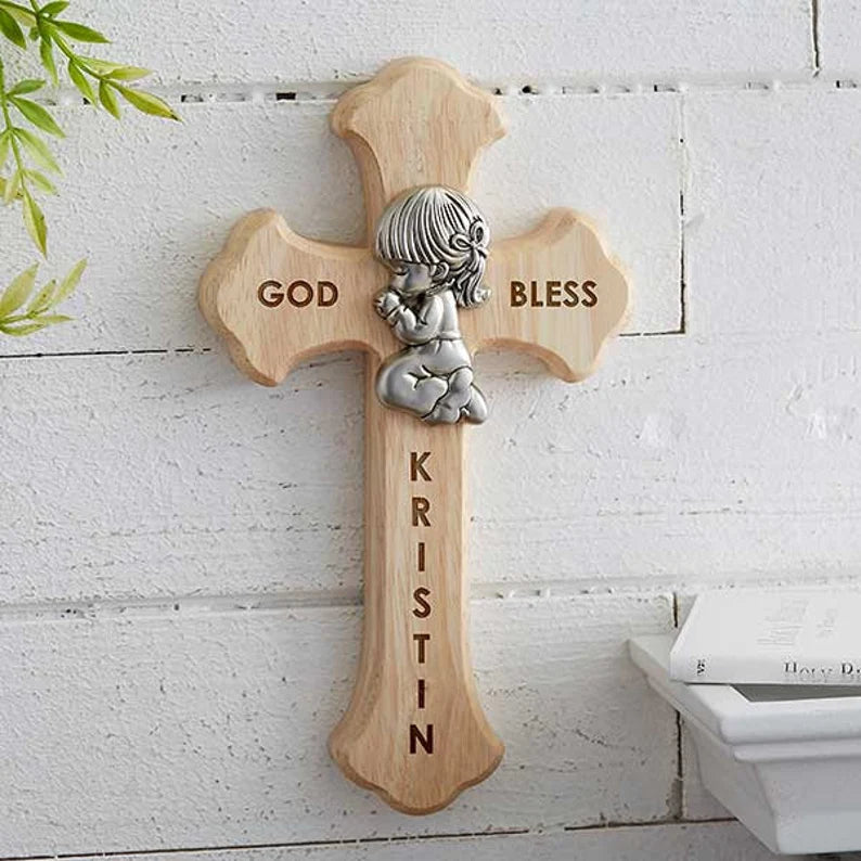 Prayerful Child Personalized Wood Cross | Custom Easter & Baptism Keepsake
