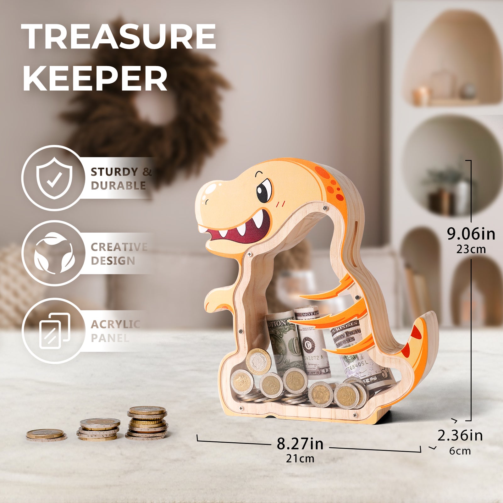 T-Rex Coin Bank: Fun, Decorative Kids' Gift