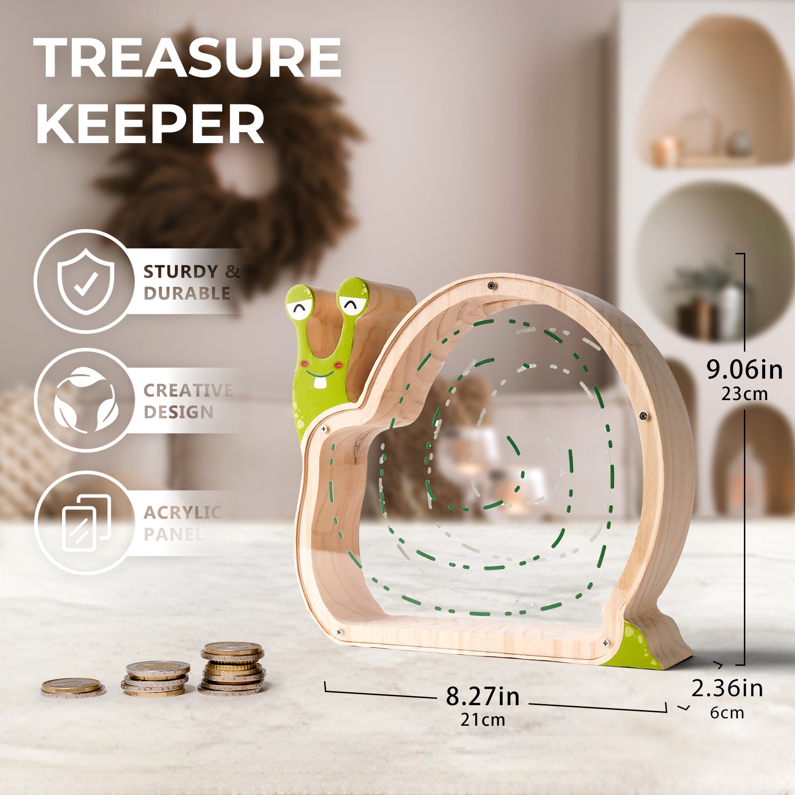 Wooden Snail Coin Bank - Charming Hand-Paintable Money Box & Decorative Gift