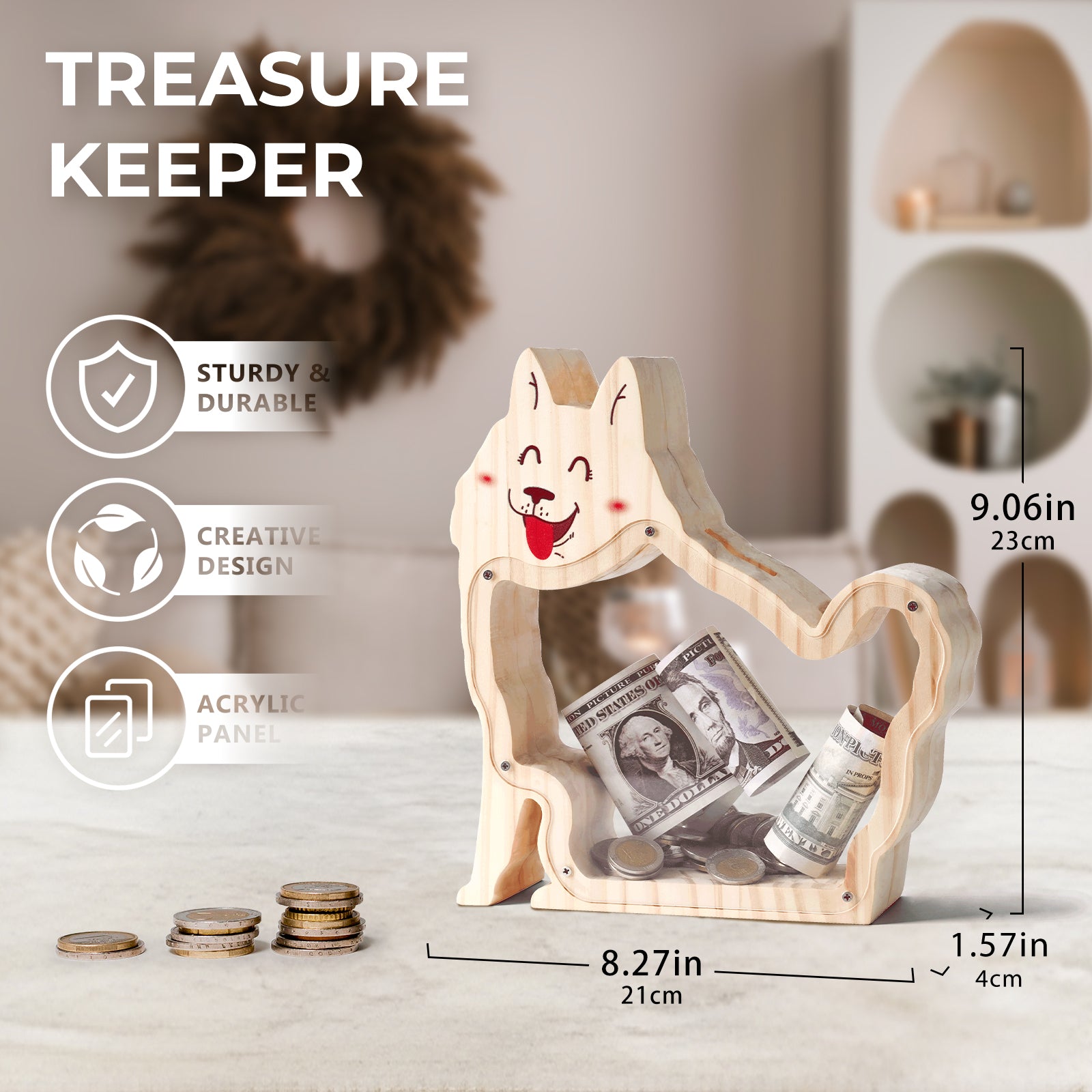 Cute Samoyed Dog Coin Bank: Adorable, Hand-Painted Gift for Kids, Teens, Adults