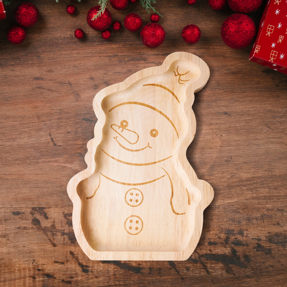 Snowman Wooden Tray - Festive Holiday Serving Platter & Decorative Gift