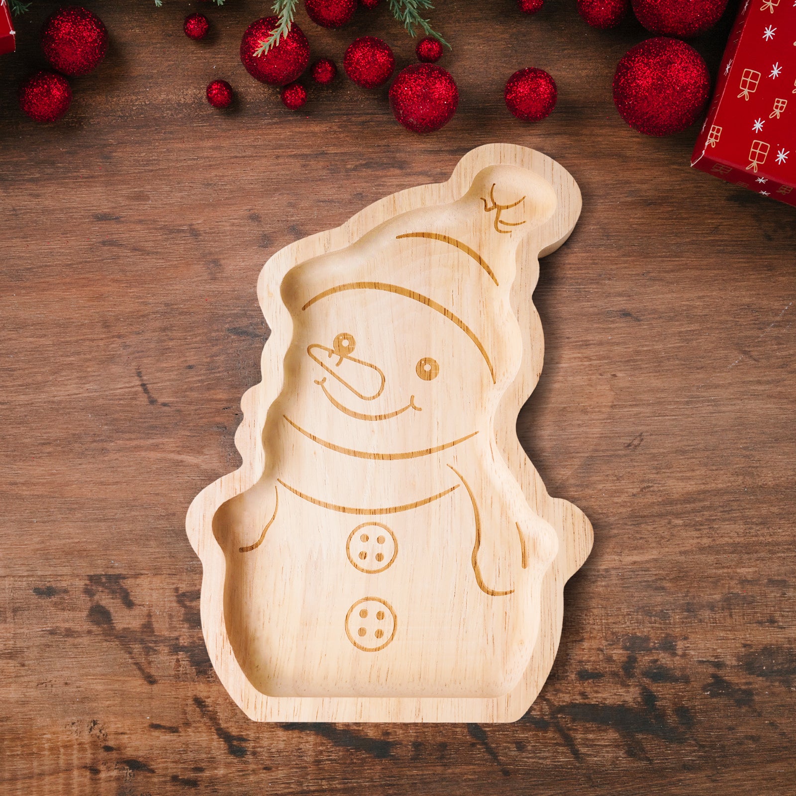 Snowman Wooden Tray - Festive Holiday Serving Platter & Decorative Gift