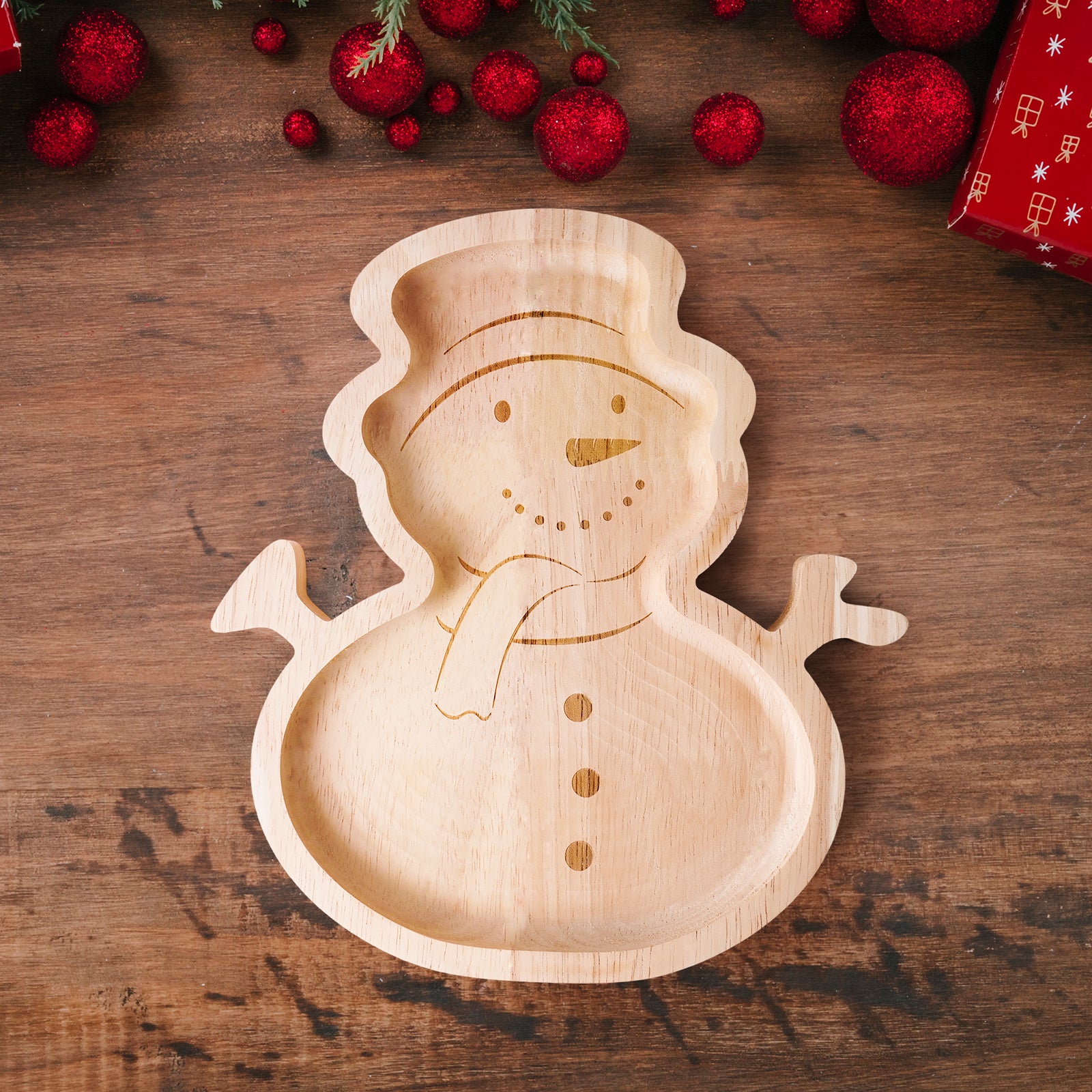 Snowman Wooden Tray - Festive Holiday Serving Platter & Decorative Gift