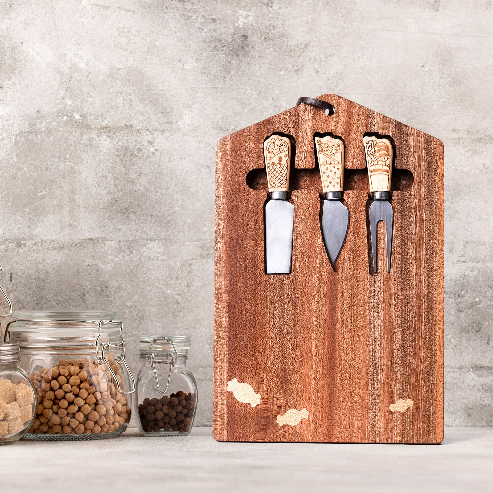 Wooden Cheese Knife Set with Candy-Themed Cutting Board – Fun Gift for Kids & Families