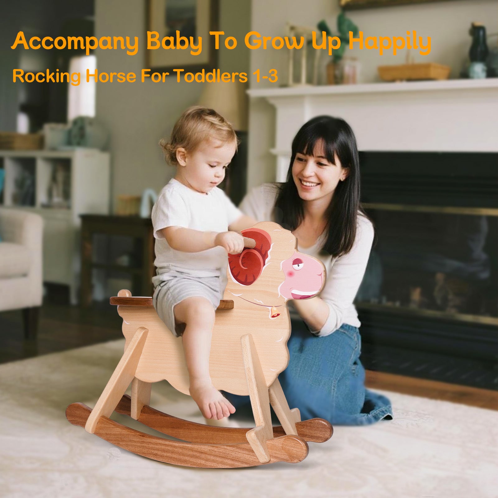 Whimsical Wooden Rocking Sheep - Adorable Ride-On Toy for Toddlers