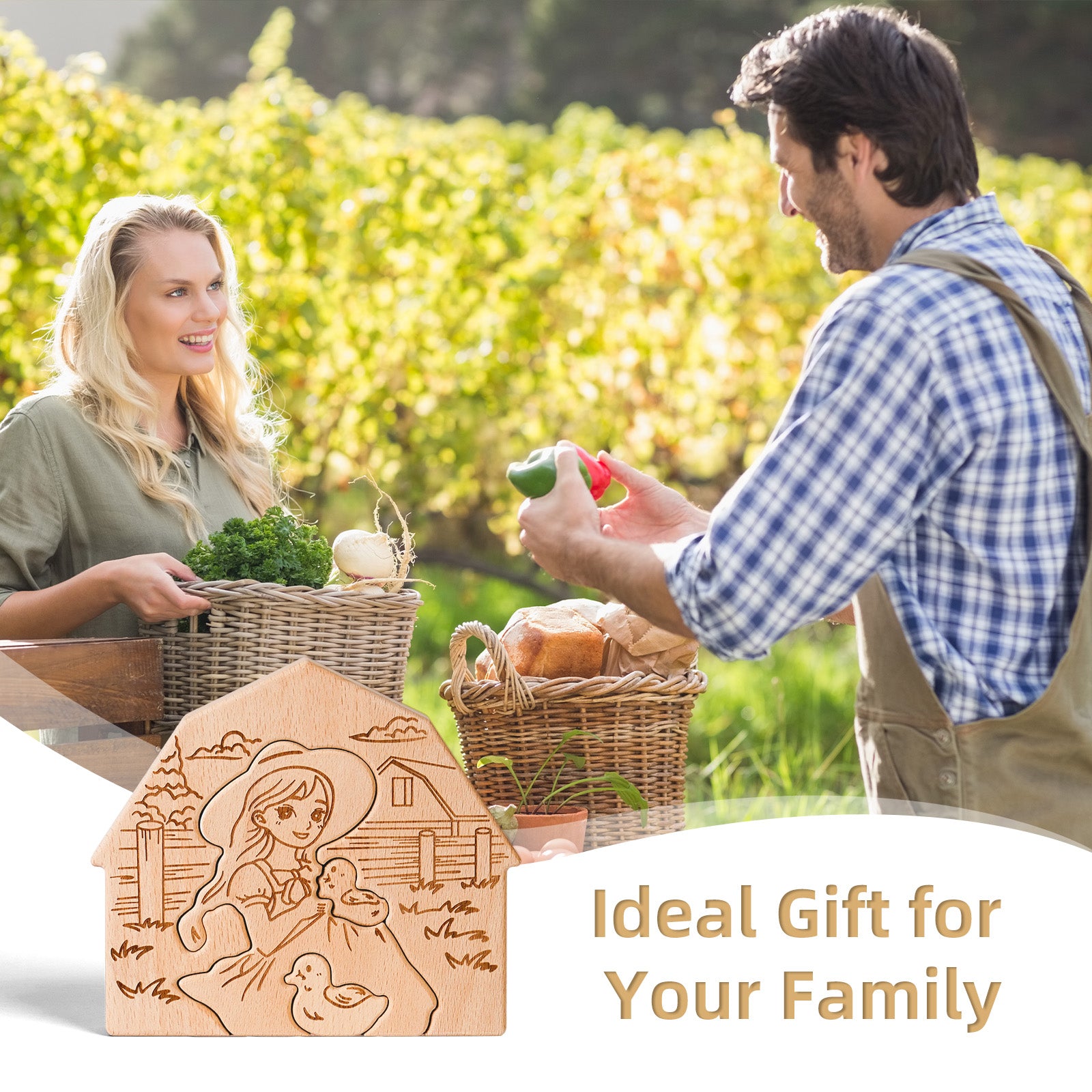 Rustic Wooden Figurine – Girl with Ducks Farmhouse Decor, Handcrafted Hug Keepsake for Home & Gifts