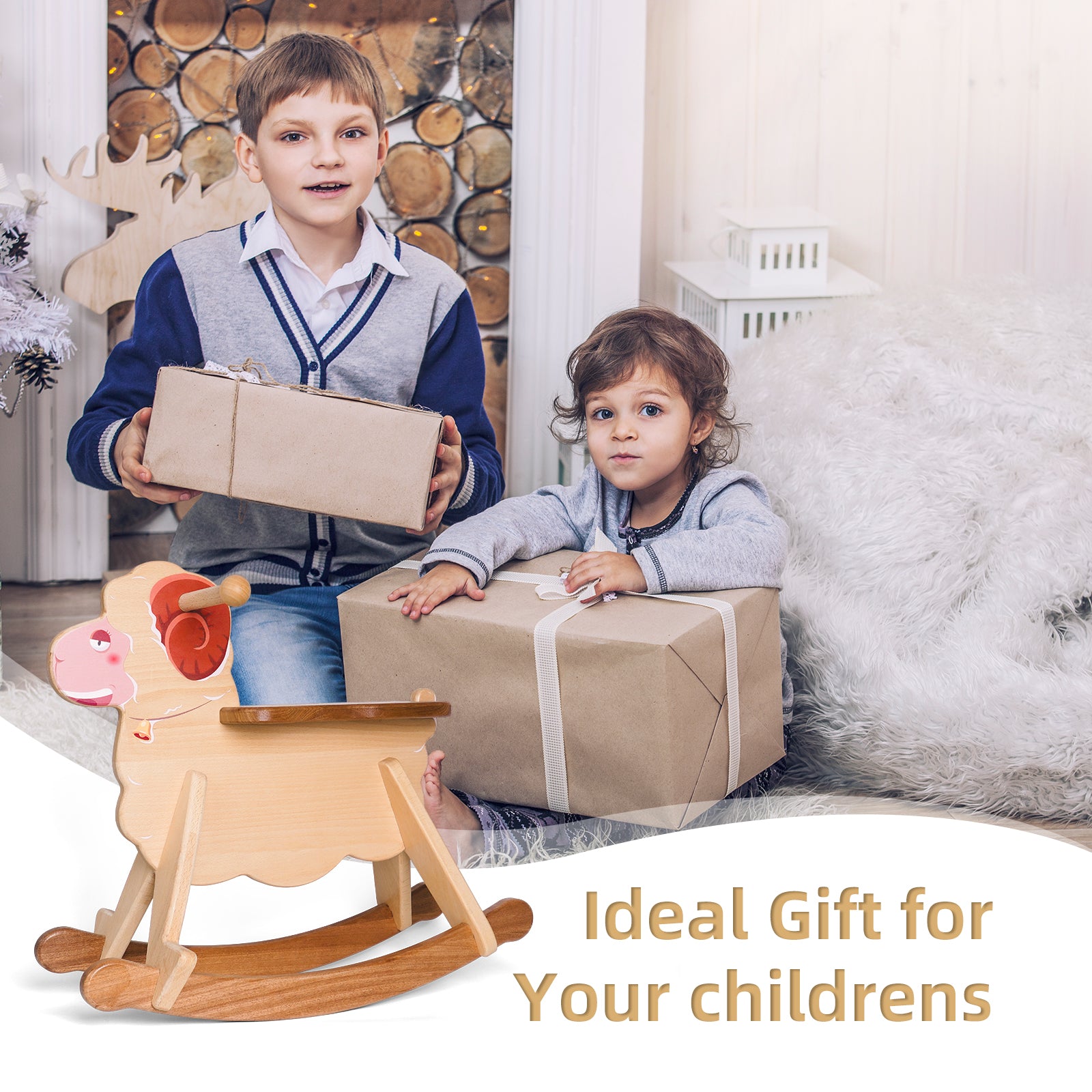 Whimsical Wooden Rocking Sheep - Adorable Ride-On Toy for Toddlers