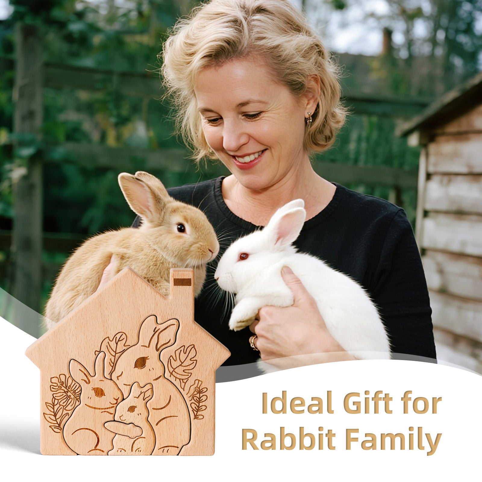 "Bunny Burrow" Wooden Hugging Statue - Whimsical Home Decor & Gift