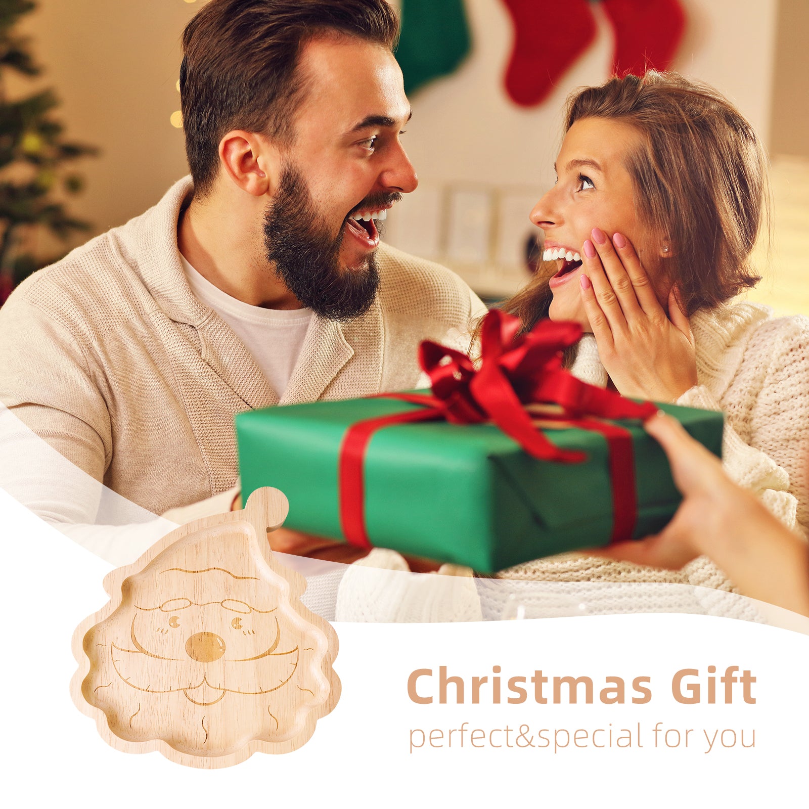 Festive Christmas Wooden Tray Set - Holiday Serving Platters & Decor